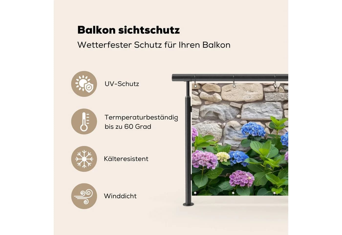 MuchoWow Balkonsichtschutz Hortensie PVC mit Metallösen - Bild 3