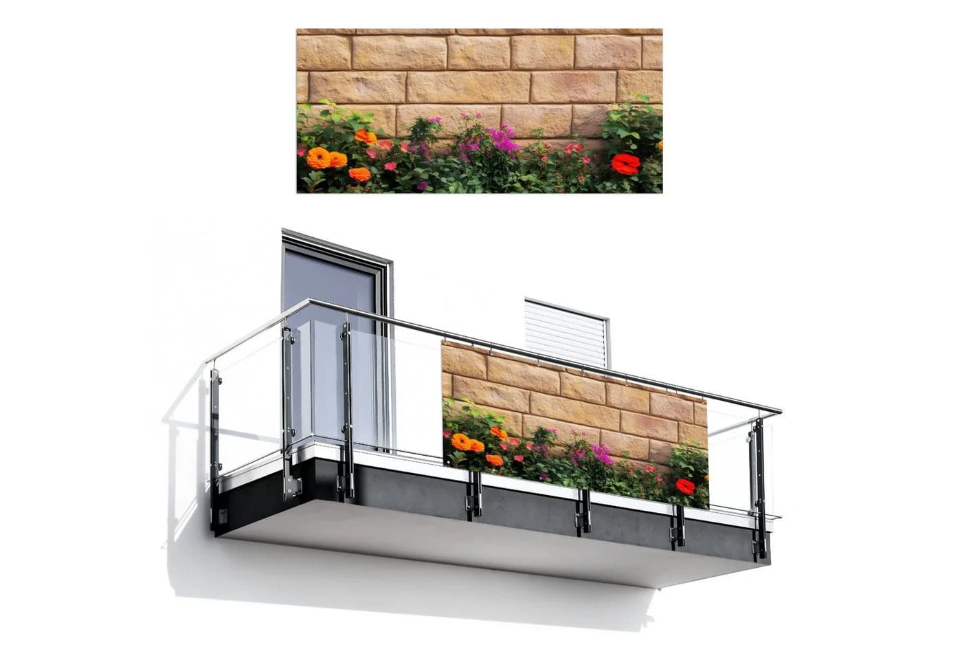 MuchoWow Balkonsichtschutz Blumen Ziegelsteine Bunt PVC 90x200 cm - Bild 2