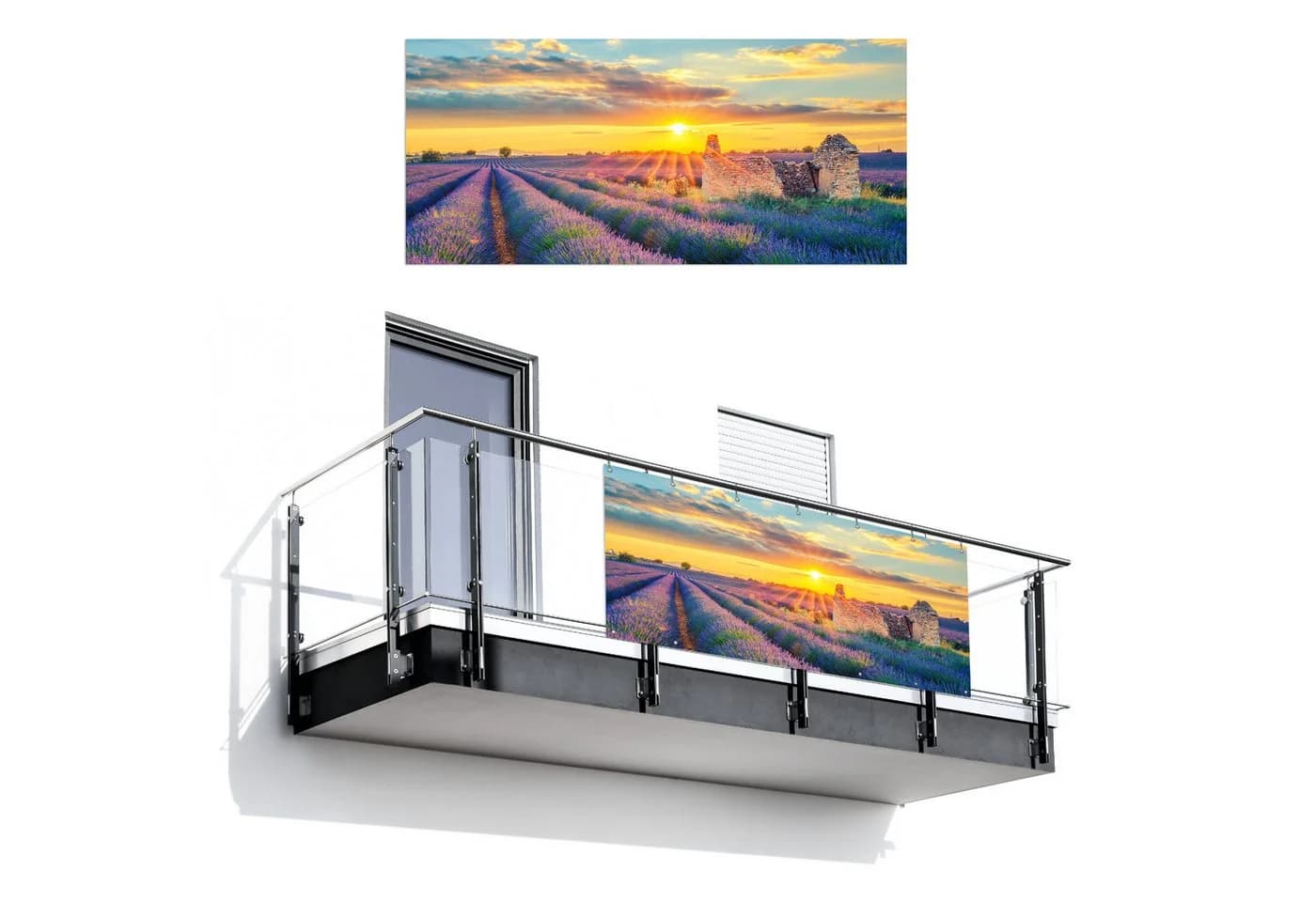 MuchoWow Balkonsichtschutz Lavendel Sonnenuntergang PVC 90x200 cm - Bild 2