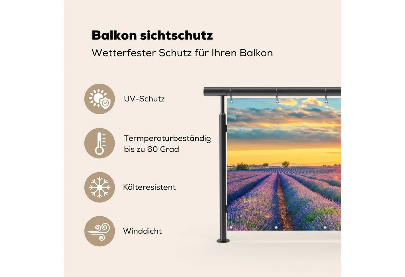 MuchoWow Balkonsichtschutz Lavendel Sonnenuntergang PVC 90x200 cm - Bild 3