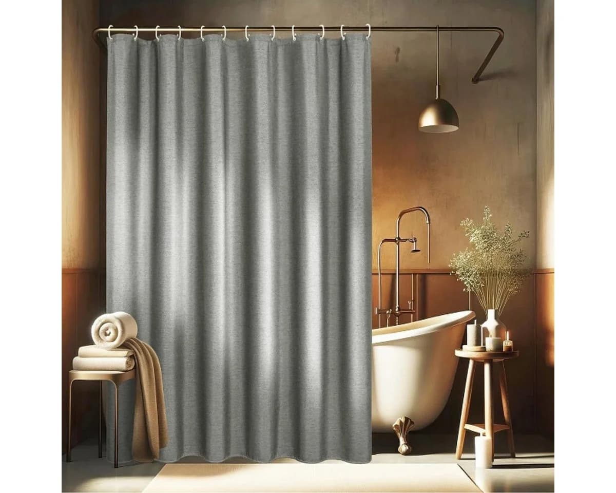Kraftverdia Duschvorhang Leinen-Look Grau 180x200cm Wasserdicht - Bild 2