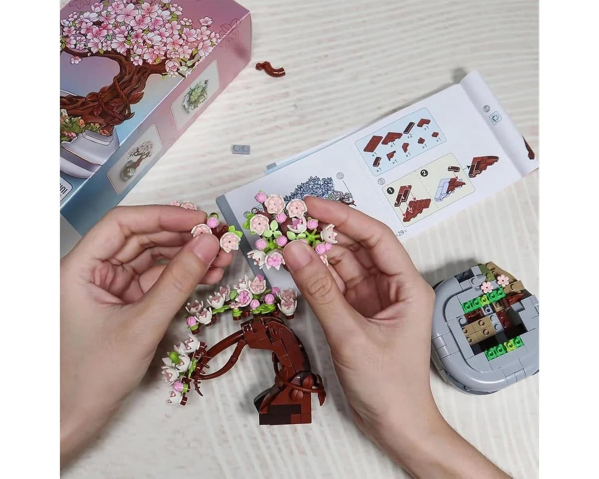 DIY Bonsai Kirschblütenbaum Bausteine Set mit Steinschale