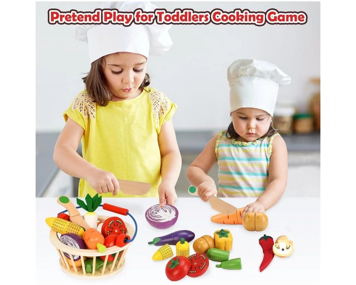 Kraftverdia Kinder-Küchenset 14-tlg. Holzspielzeug Magnetisch Obst Gemüse - Bild 3
