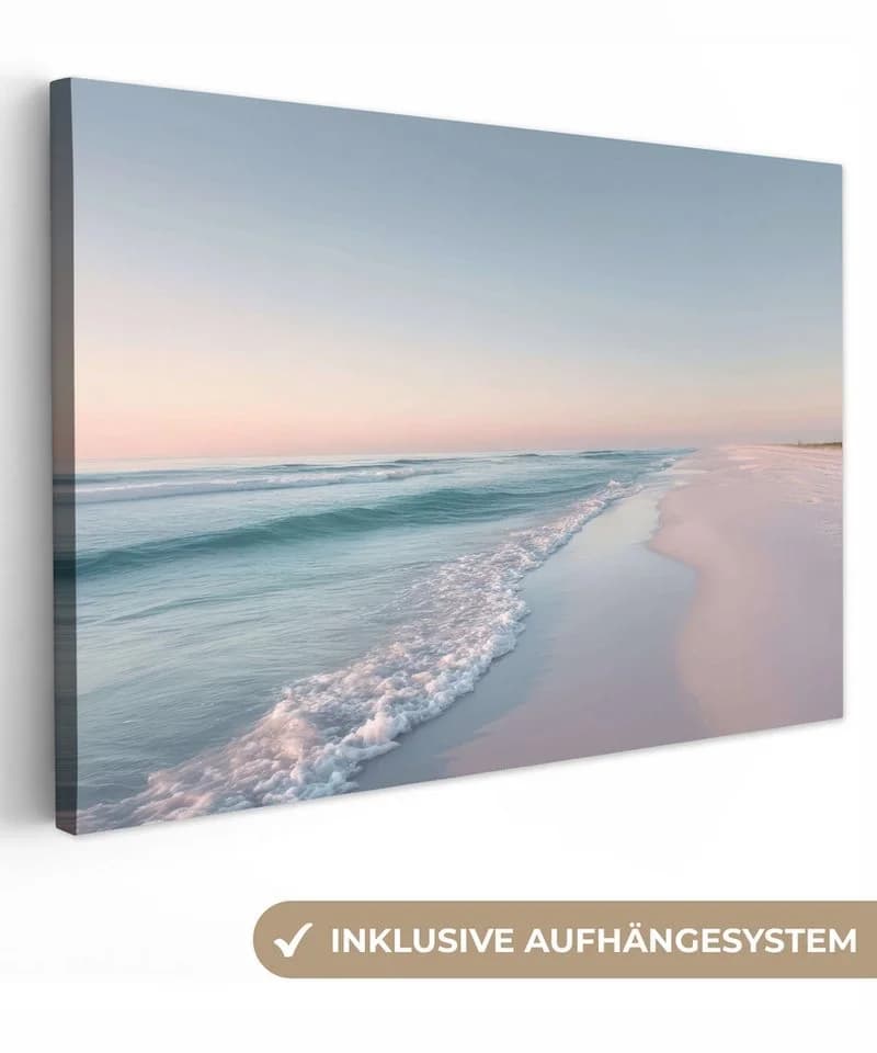OneMillionCanvasses® Leinwandbild Küstenlinie Pastell Blau/Rosa 30x20 cm - Bild 2