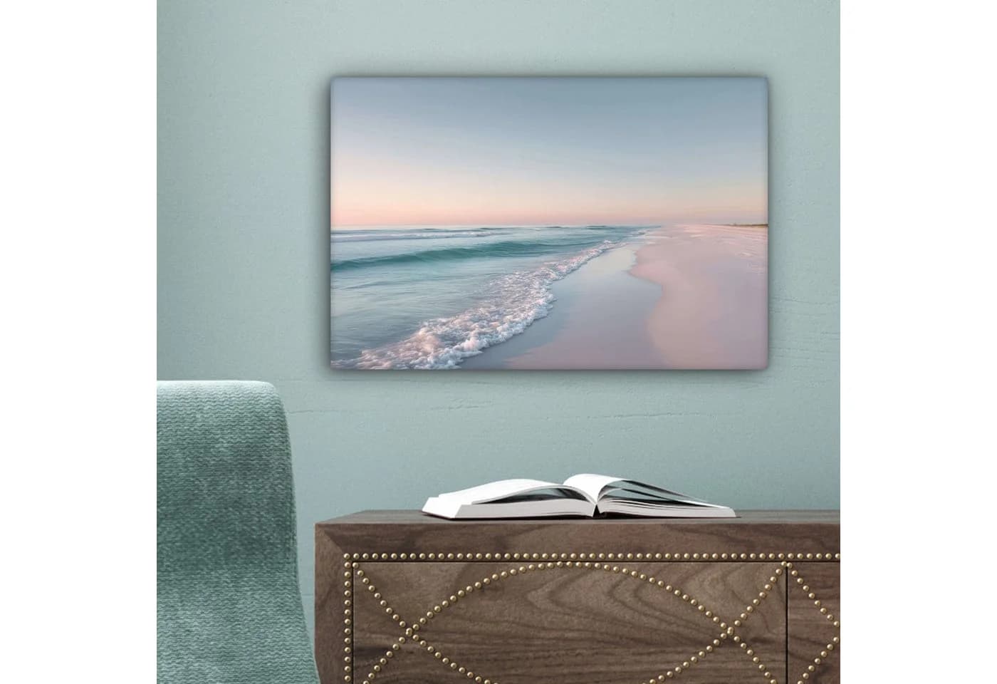 OneMillionCanvasses® Leinwandbild Küstenlinie Pastell Blau/Rosa 30x20 cm - Bild 5
