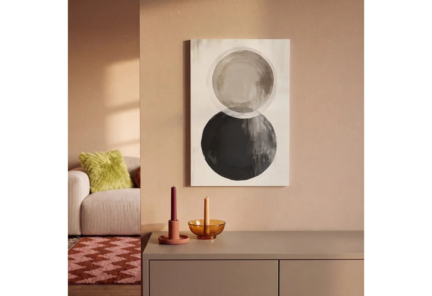 OneMillionCanvasses® Leinwandbild Abstrakt Beige Schwarz Kreise