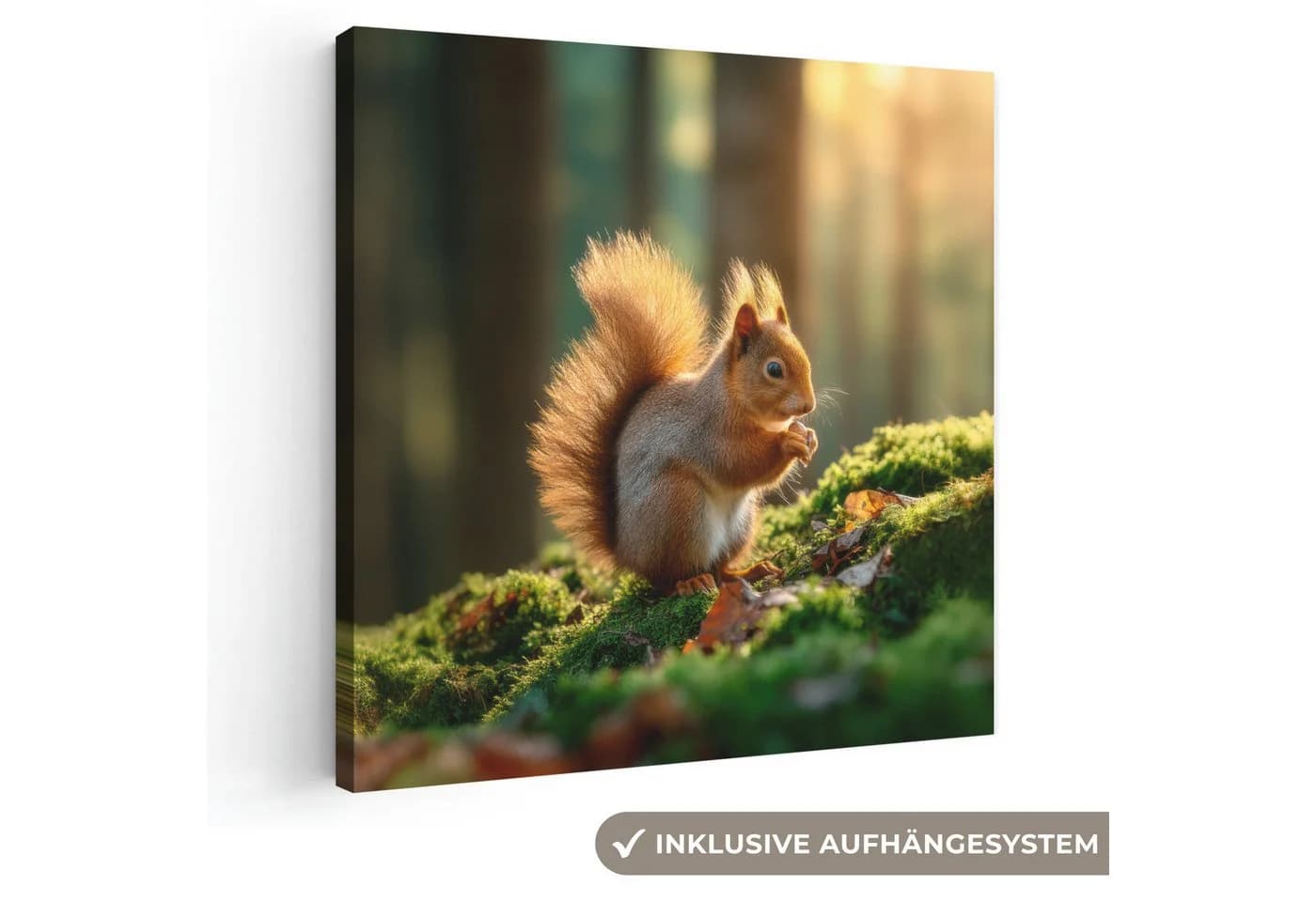 OneMillionCanvasses® Leinwandbild Eichhörnchen - Nuss - Gras, Fotodruck 20x20 cm - Bild 2