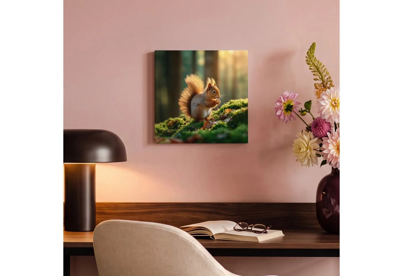 OneMillionCanvasses® Leinwandbild Eichhörnchen - Nuss - Gras, Fotodruck 20x20 cm - Bild 4