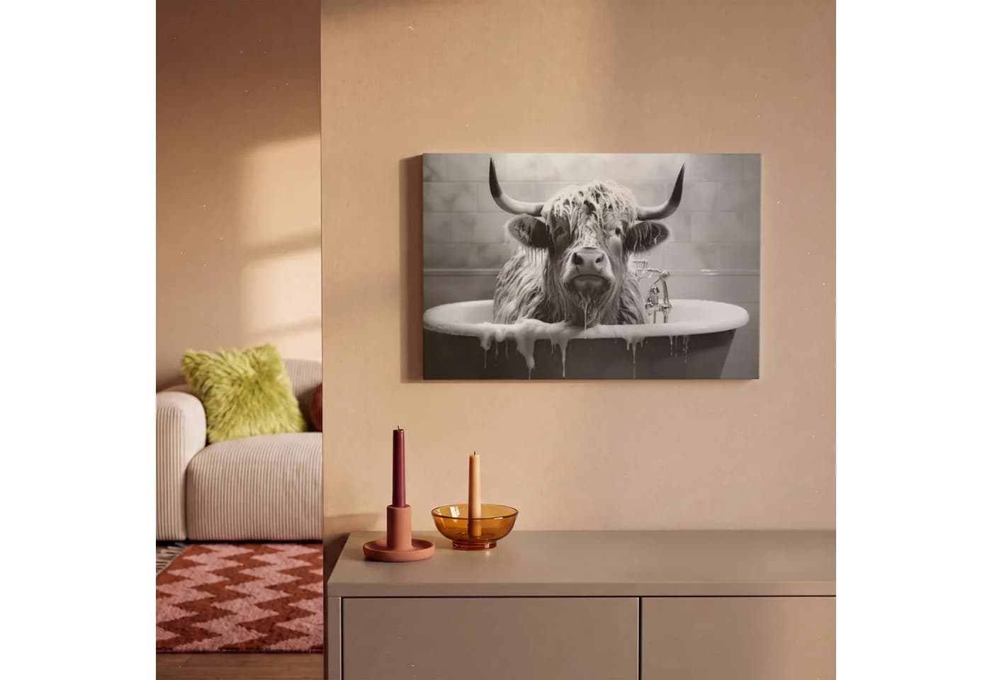 OneMillionCanvasses® Leinwandbild Schottischer Highlander Schwarz-Weiß