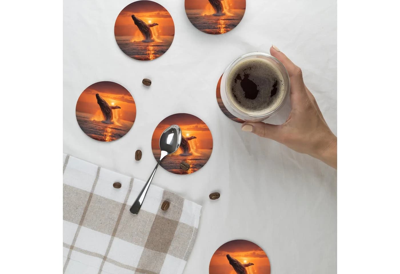 MuchoWow Glasuntersetzer Wal-Sonne-Meer 6-tlg. Rund 10cm - Bild 4