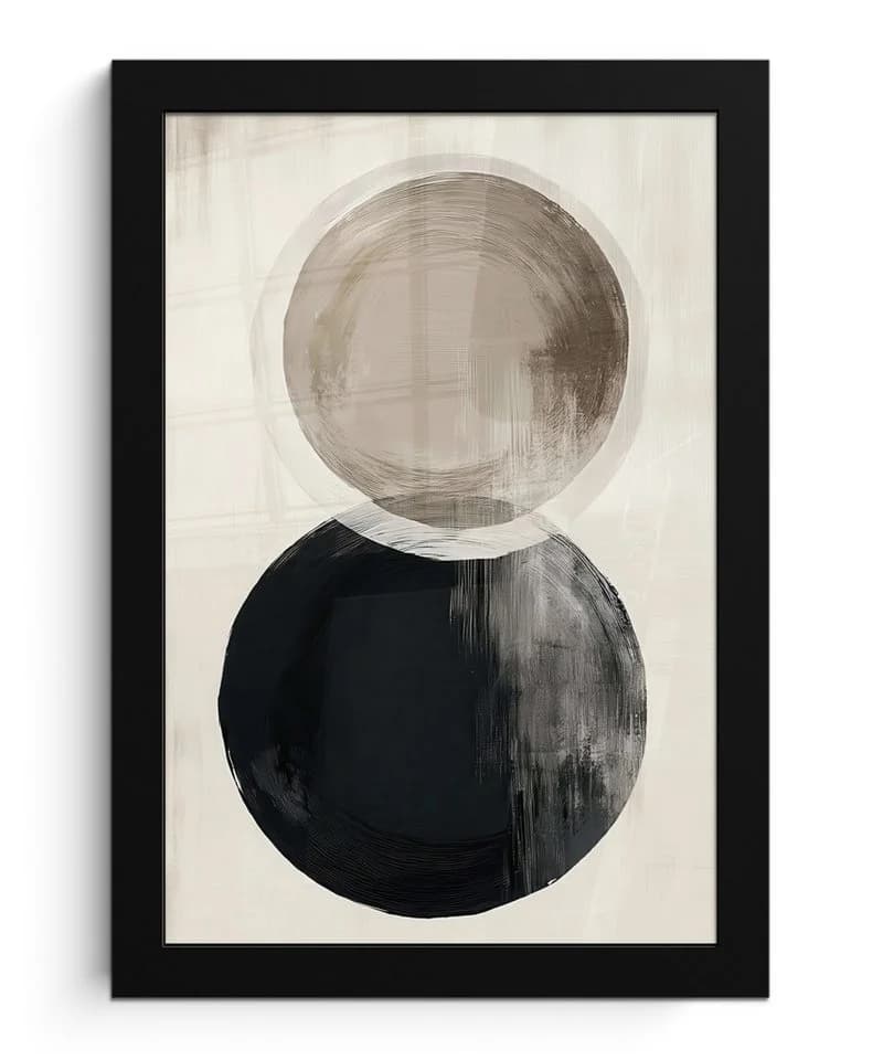 MuchoWow Poster Kreise Beige Schwarz Abstrakt mit Rahmen - Bild 2