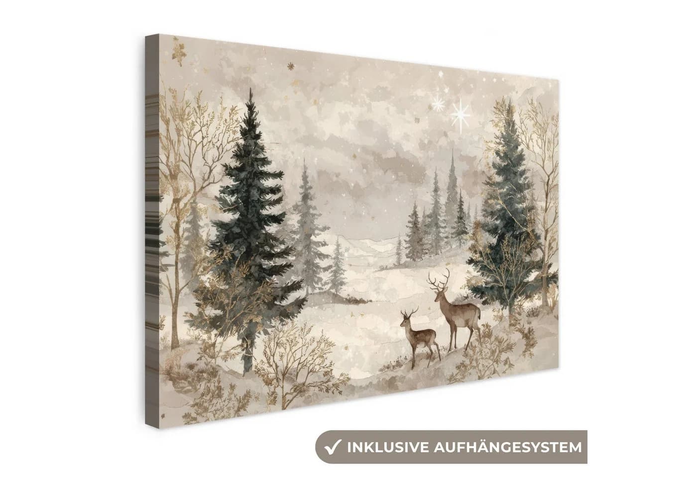 OneMillionCanvasses® Leinwandbild Wald - Hirsche - Winter - Schnee - Bild 2
