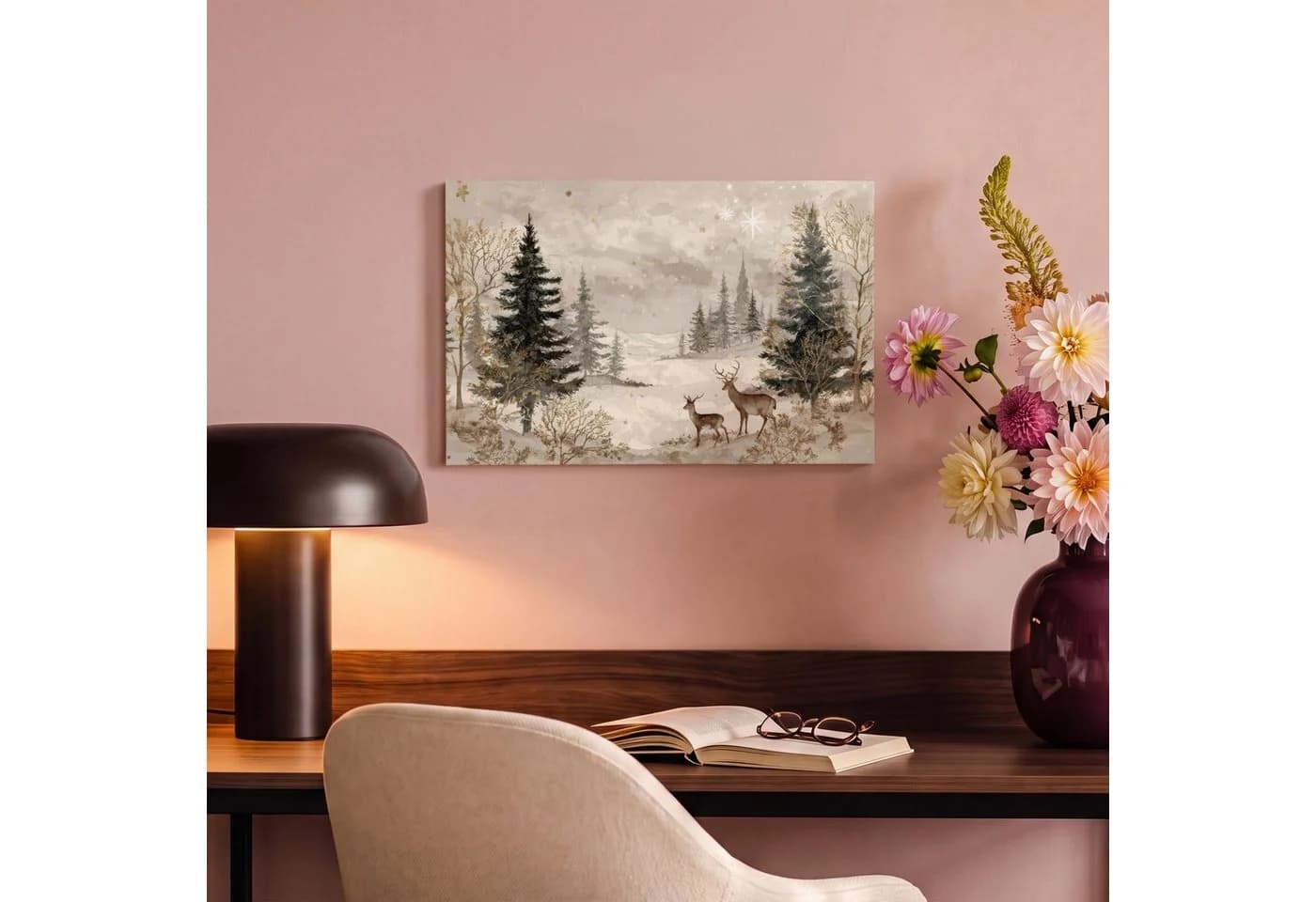 OneMillionCanvasses® Leinwandbild Wald - Hirsche - Winter - Schnee - Bild 4