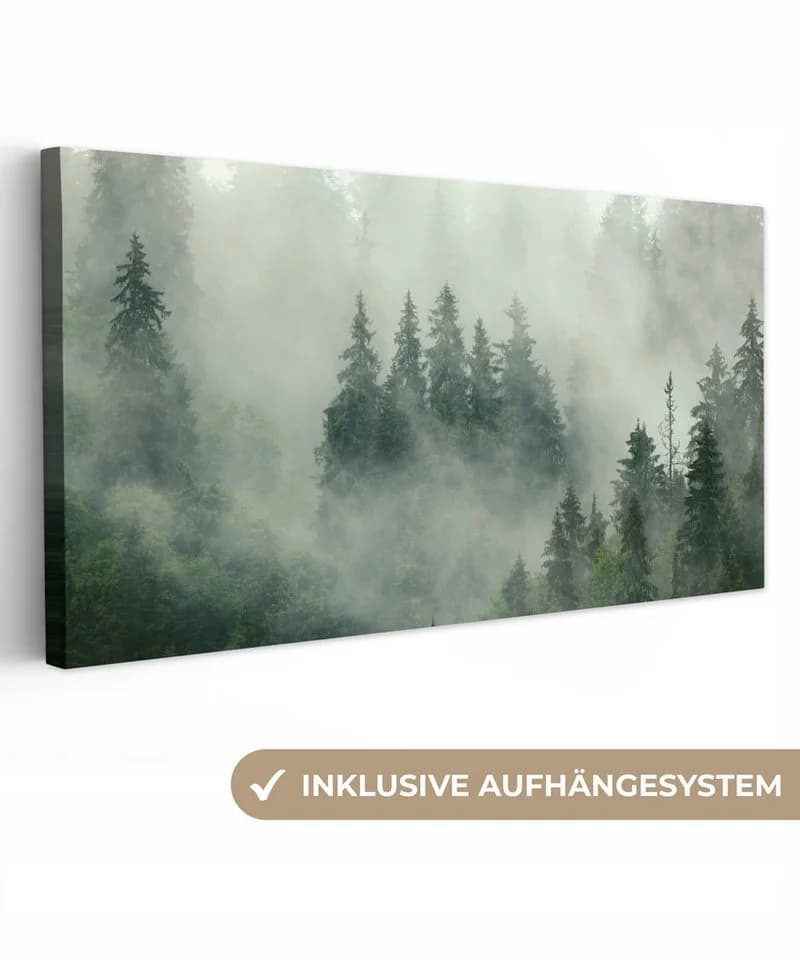 OneMillonCanvasses® Leinwandbild Panorama Wald Nebel 40x20 cm - Bild 2
