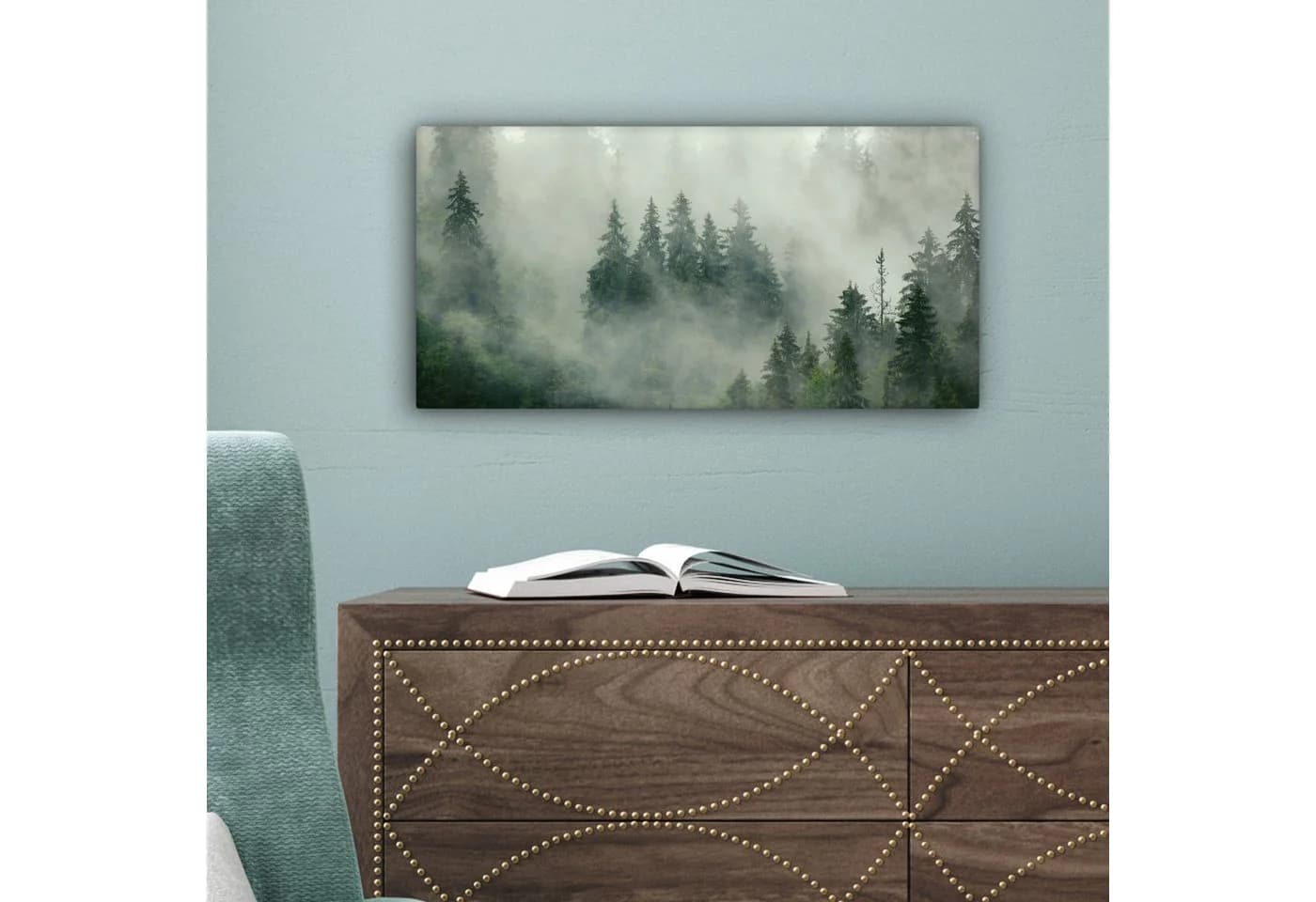 OneMillonCanvasses® Leinwandbild Panorama Wald Nebel 40x20 cm - Bild 5