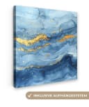 OneMillionCanvasses® Leinwandbild Aquarell Blau Gold Modern Bild 2