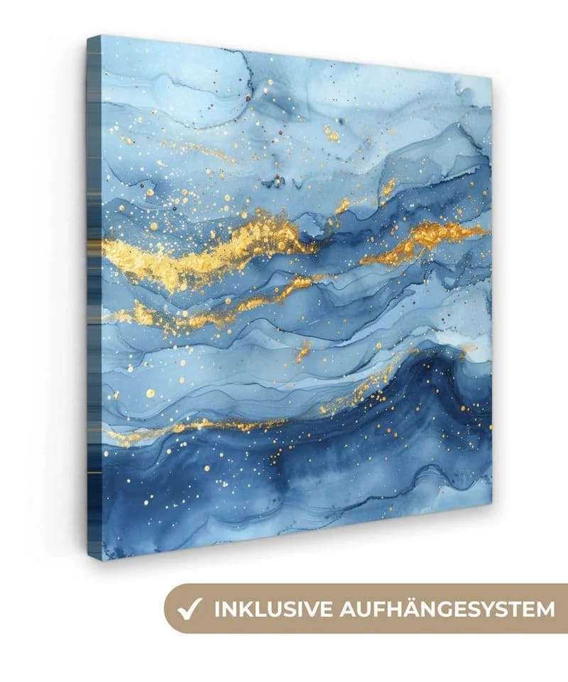 OneMillionCanvasses® Leinwandbild Aquarell Blau Gold Modern - Bild 2