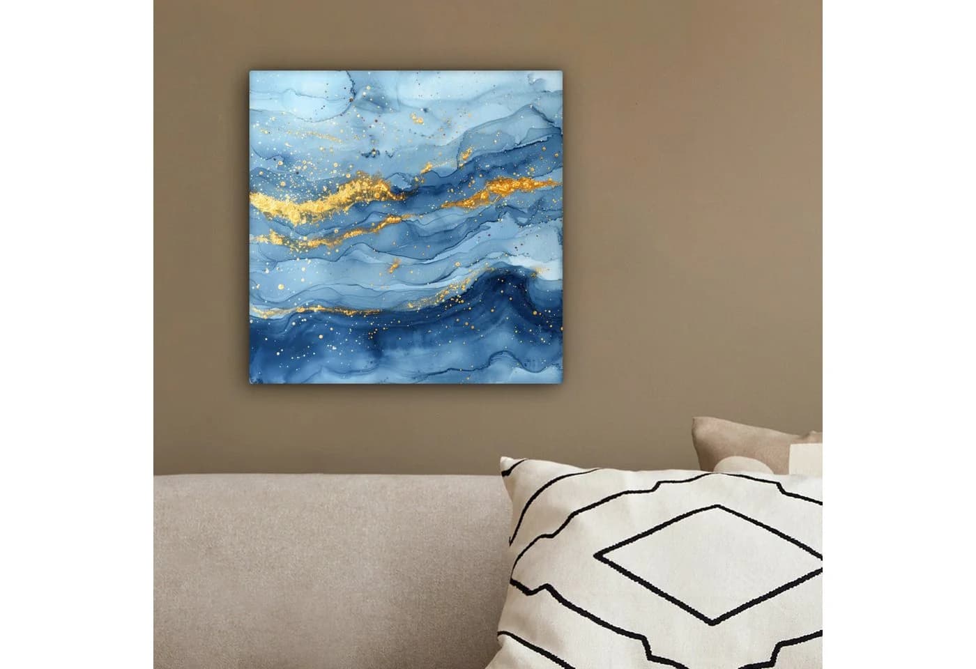 OneMillionCanvasses® Leinwandbild Aquarell Blau Gold Modern - Bild 4