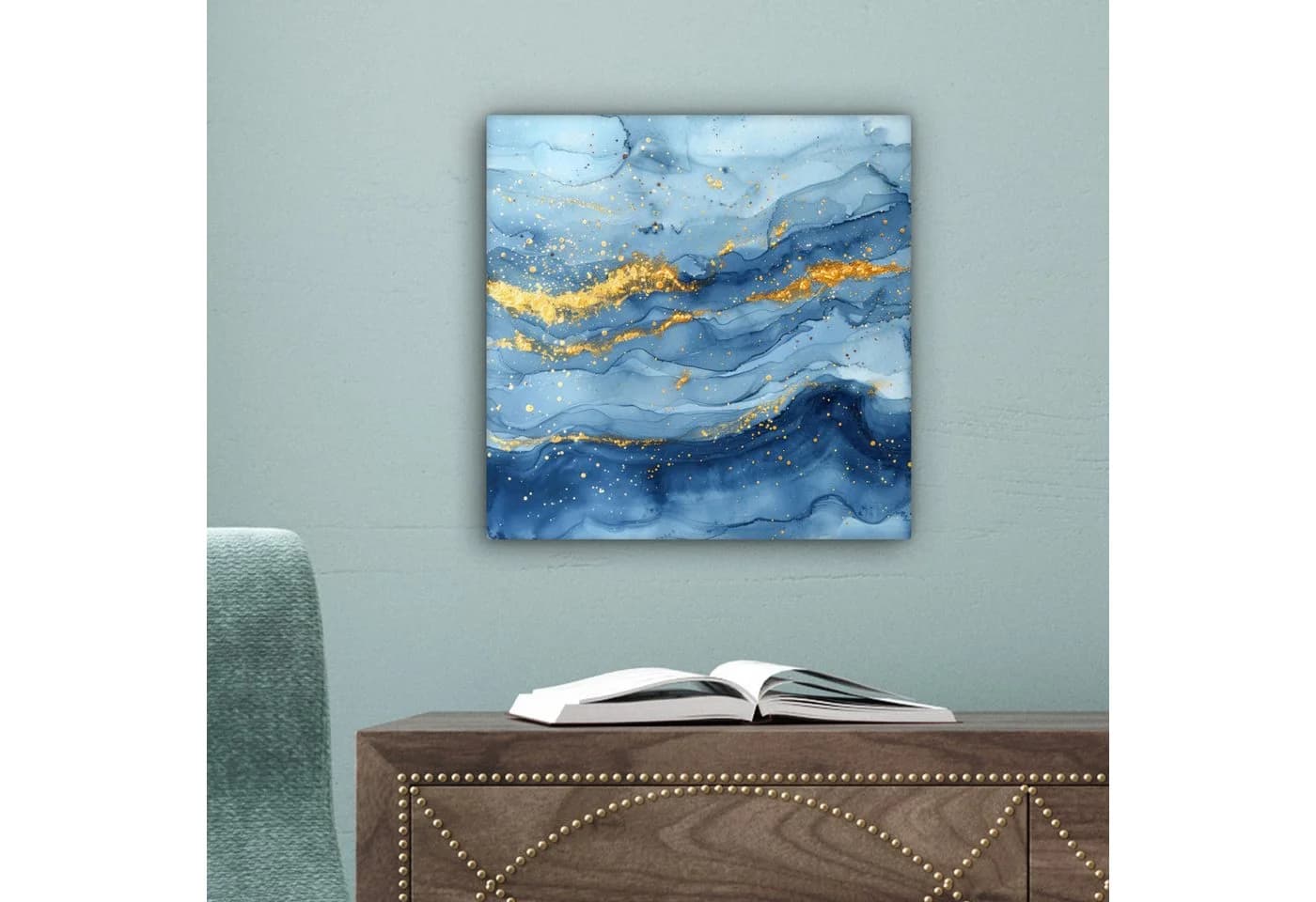 OneMillionCanvasses® Leinwandbild Aquarell Blau Gold Modern - Bild 5