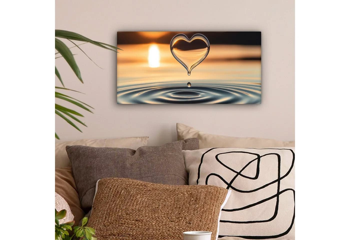 OneMillionCanvasses® Leinwandbild Panorama Herz Wasser Sonnenuntergang