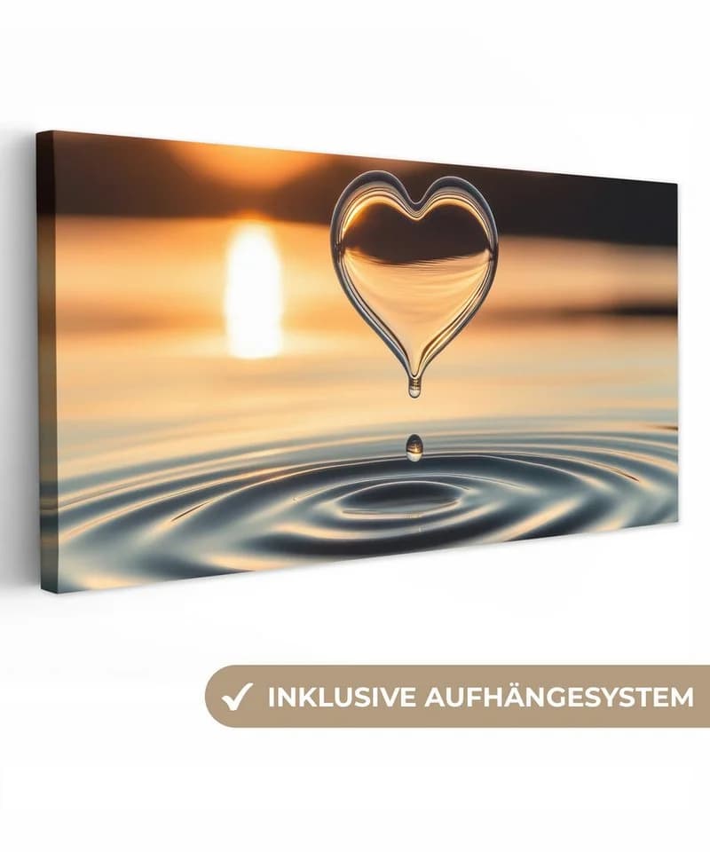 OneMillionCanvasses® Leinwandbild Panorama Herz Wasser Sonnenuntergang - Bild 2