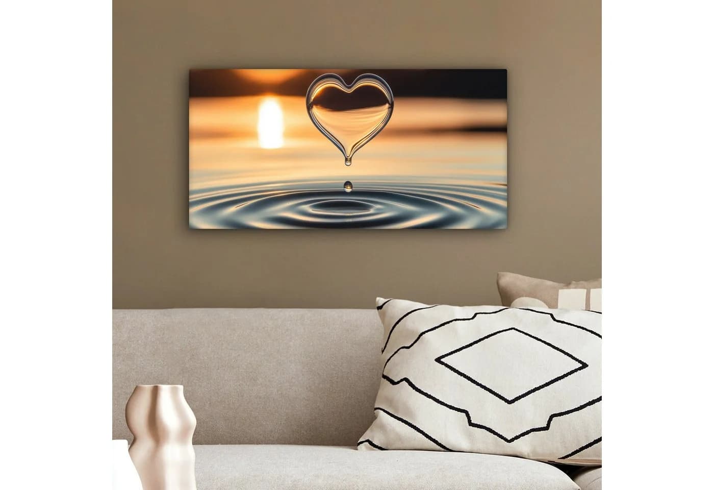 OneMillionCanvasses® Leinwandbild Panorama Herz Wasser Sonnenuntergang - Bild 4