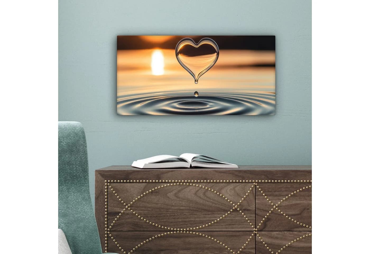 OneMillionCanvasses® Leinwandbild Panorama Herz Wasser Sonnenuntergang - Bild 5