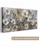 OneMillionCanvasses® Leinwandbild Panorama Blumen Weiß-Grau-Gold Fotodruck Bild 2