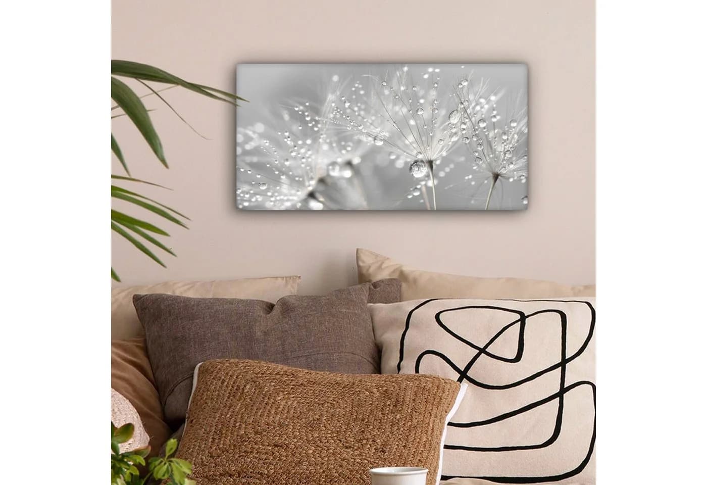 OneMillionCanvasses® Leinwandbild Panorama Löwenzahn - Wassertropfen - Stilleben