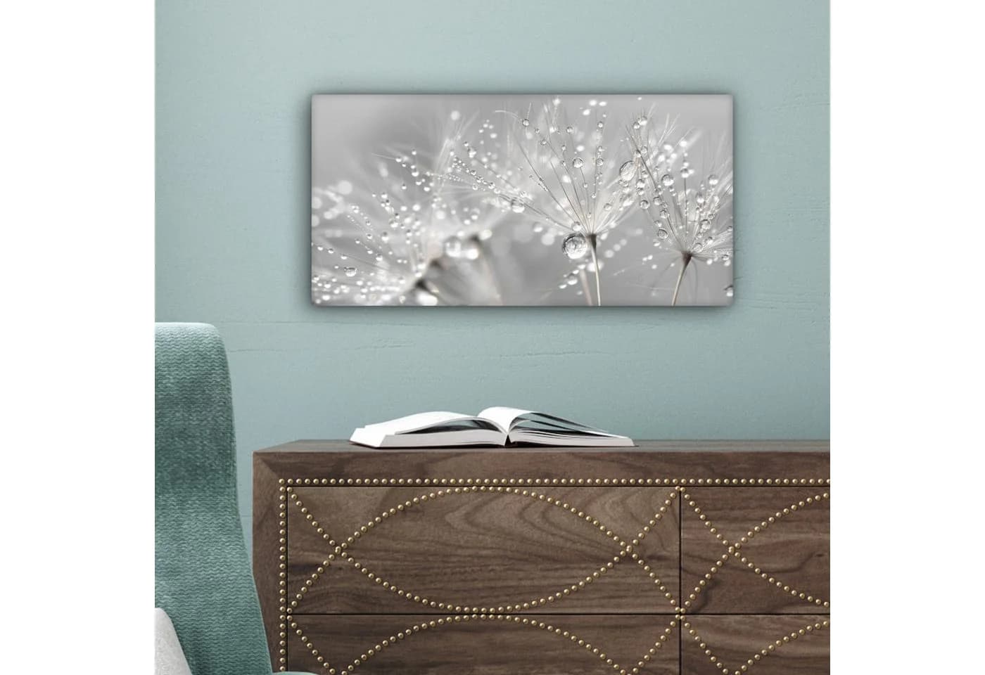 OneMillionCanvasses® Leinwandbild Panorama Löwenzahn - Wassertropfen - Stilleben - Bild 5