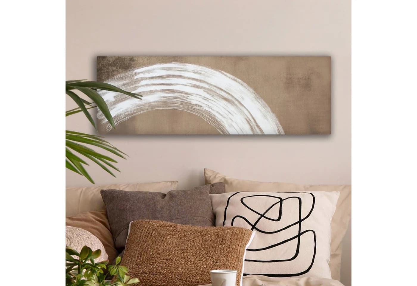 OneMillionCanvasses® Leinwandbild Japandi Braun-Weiß Panorama
