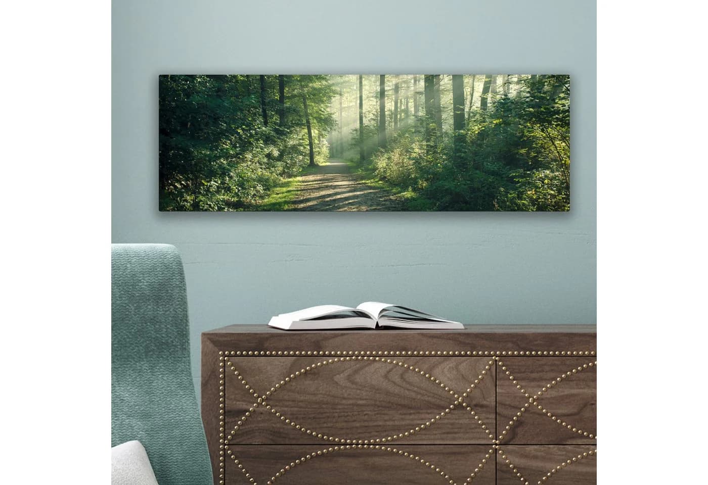 OneMillionCanvasses® Leinwandbild Panorama Wald - Weg - Sonne - Bäume - Grün - Natur - Bild 5