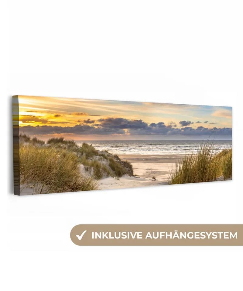 OneMillionCanvasses® Leinwandbild Panorama Strand - Düne - Gras - Sonnenuntergang - Meer - Bild 2