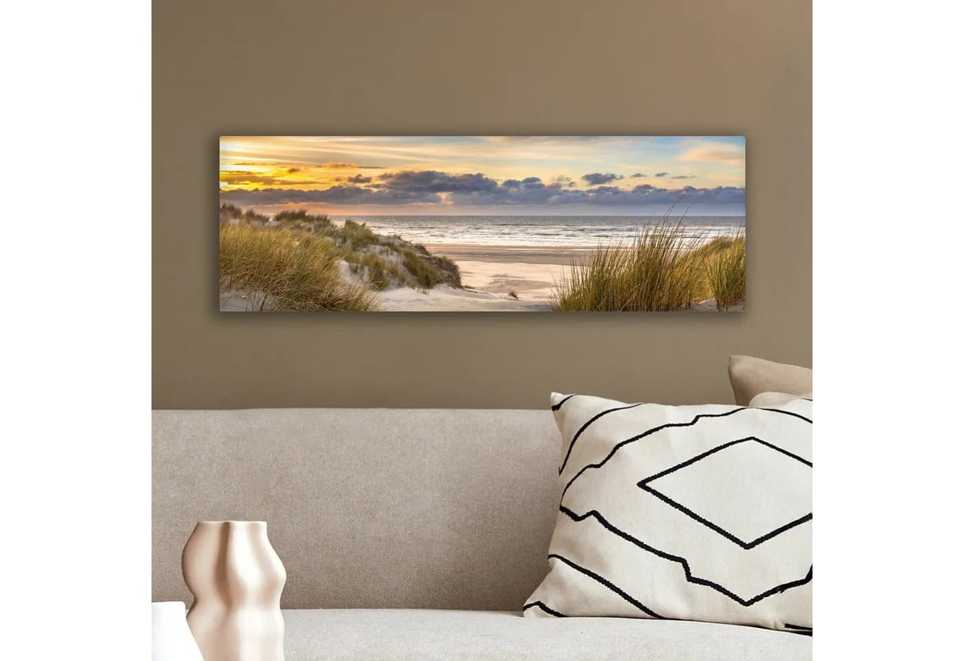 OneMillionCanvasses® Leinwandbild Panorama Strand - Düne - Gras - Sonnenuntergang - Meer - Bild 4