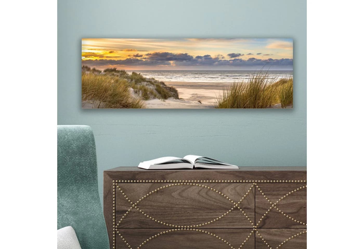 OneMillionCanvasses® Leinwandbild Panorama Strand - Düne - Gras - Sonnenuntergang - Meer - Bild 5