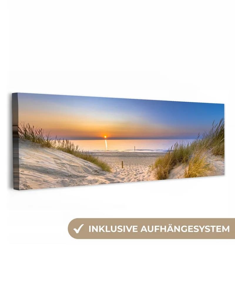 OneMillionCanvasses® Leinwandbild Panorama Düne - Sonnenuntergang - Horizont - Strand - Gras - Bild 2