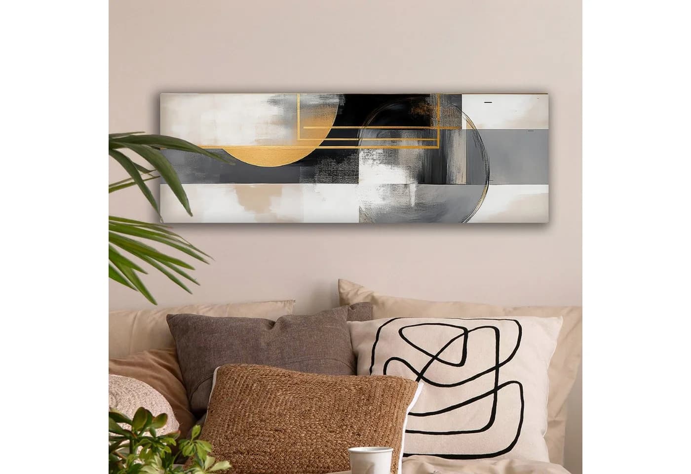 OneMillionCanvasses® Leinwandbild Panorama Abstrakt Gold Silber Formen