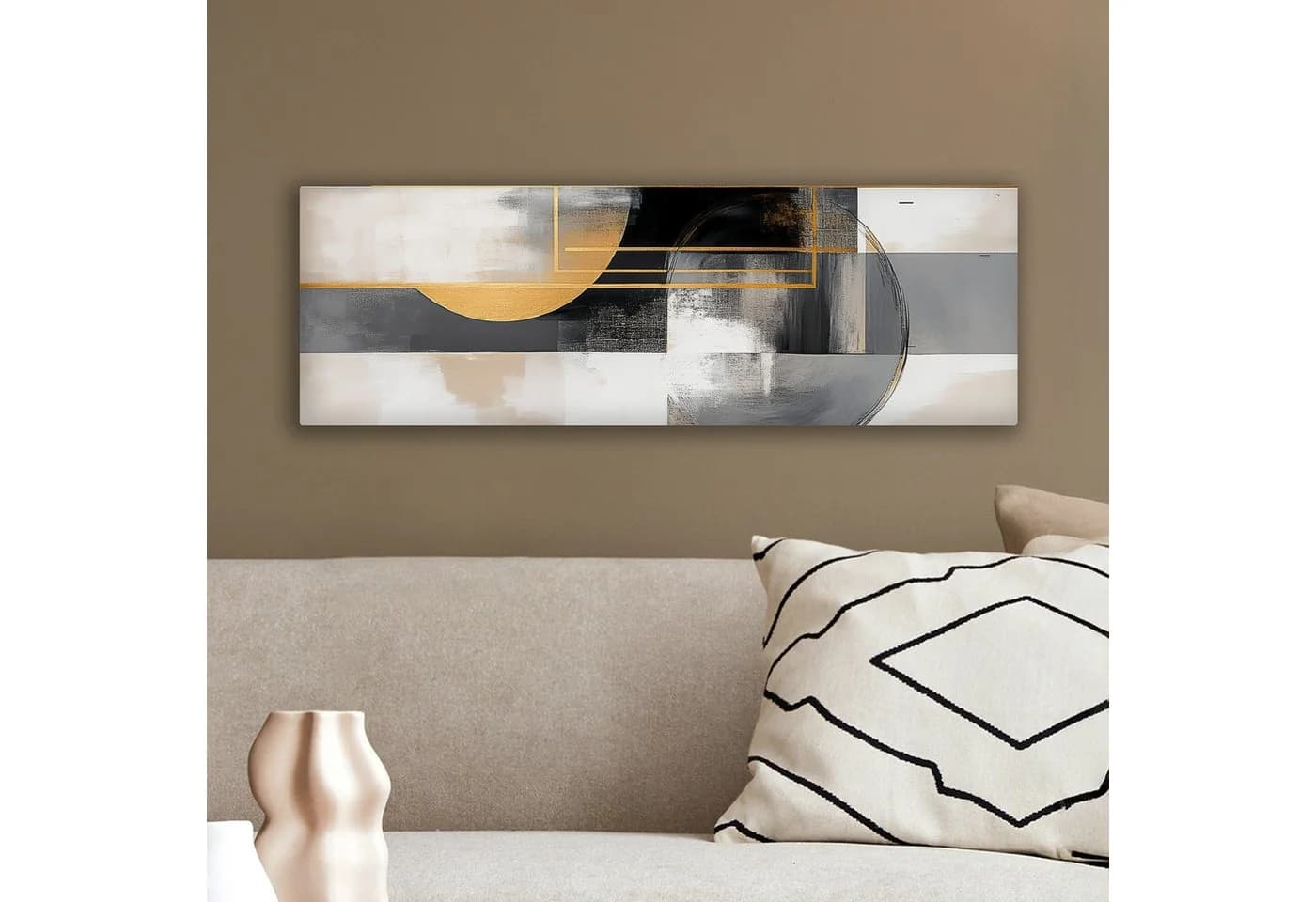OneMillionCanvasses® Leinwandbild Panorama Abstrakt Gold Silber Formen - Bild 4