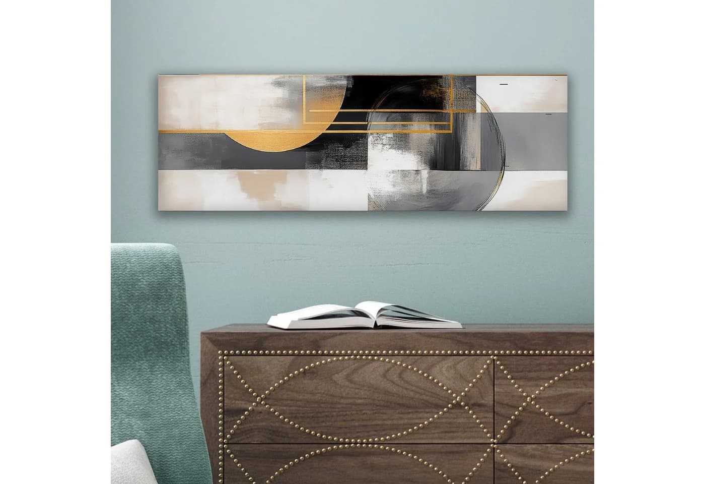 OneMillionCanvasses® Leinwandbild Panorama Abstrakt Gold Silber Formen - Bild 5