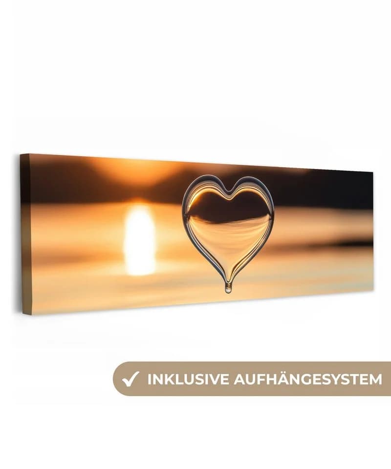 OneMillionCanvasses® Leinwandbild Panorama Herz - Wasser - Sonnenuntergang - Natur - Zen - Bild 2