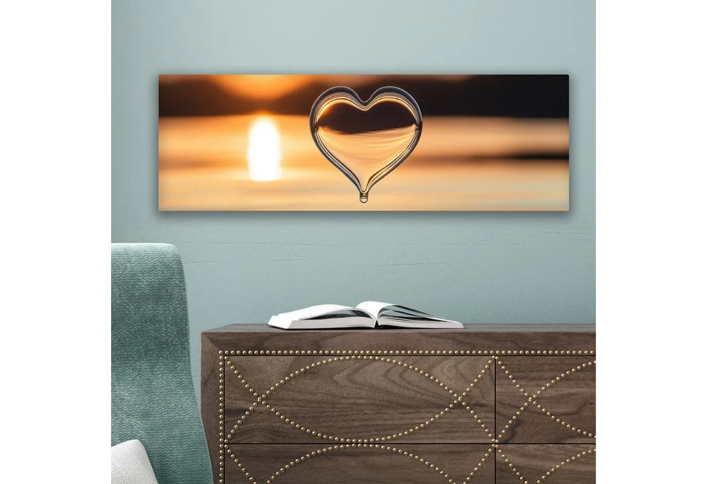 OneMillionCanvasses® Leinwandbild Panorama Herz - Wasser - Sonnenuntergang - Natur - Zen - Bild 5