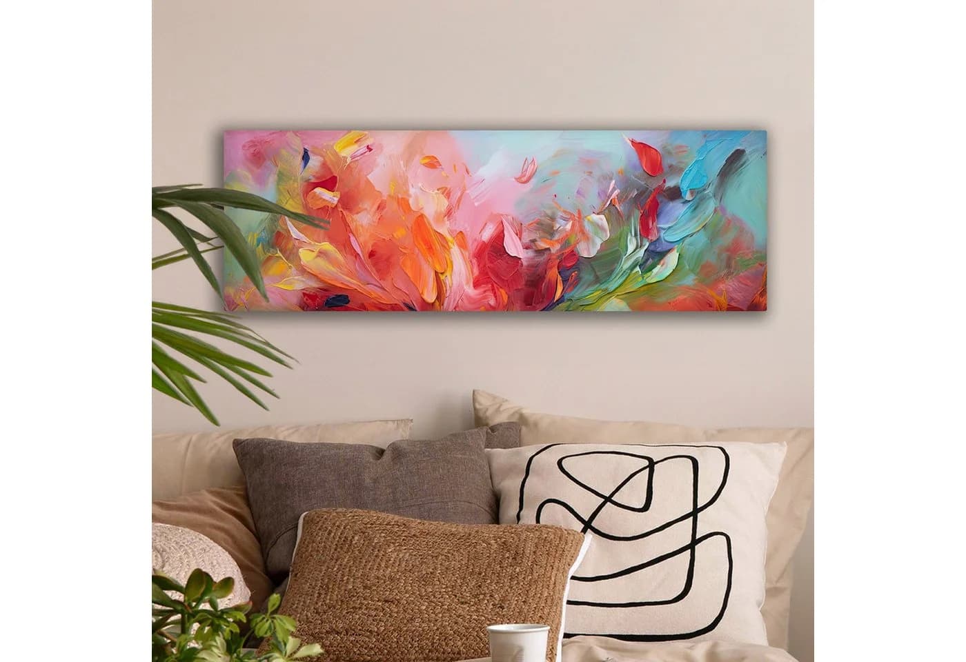 OneMillionCanvasses® Leinwandbild Panorama Ölfarbenoptik Abstrakt Farbenfroh Fotodruck 60x20 cm