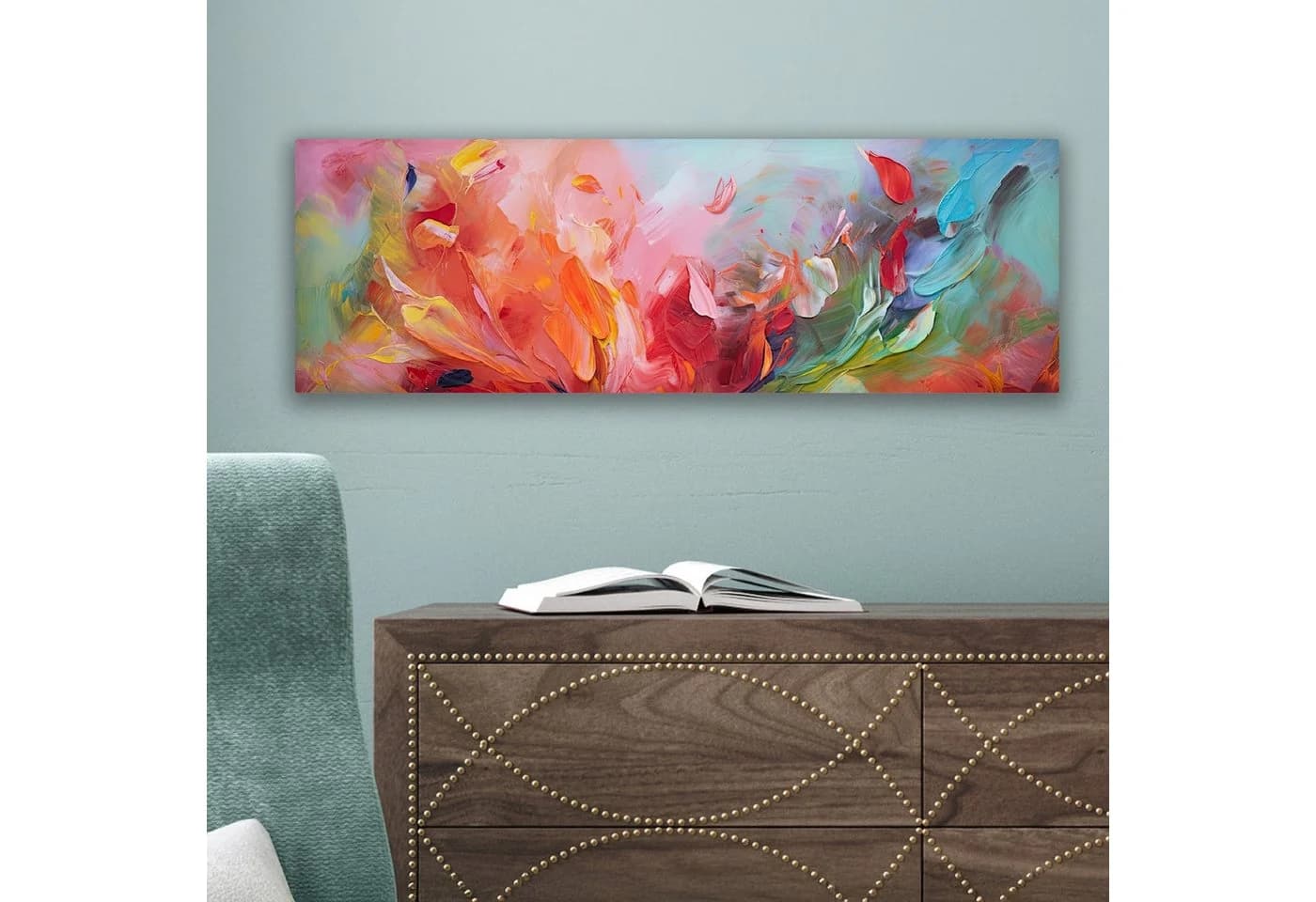 OneMillionCanvasses® Leinwandbild Panorama Ölfarbenoptik Abstrakt Farbenfroh Fotodruck 60x20 cm - Bild 5