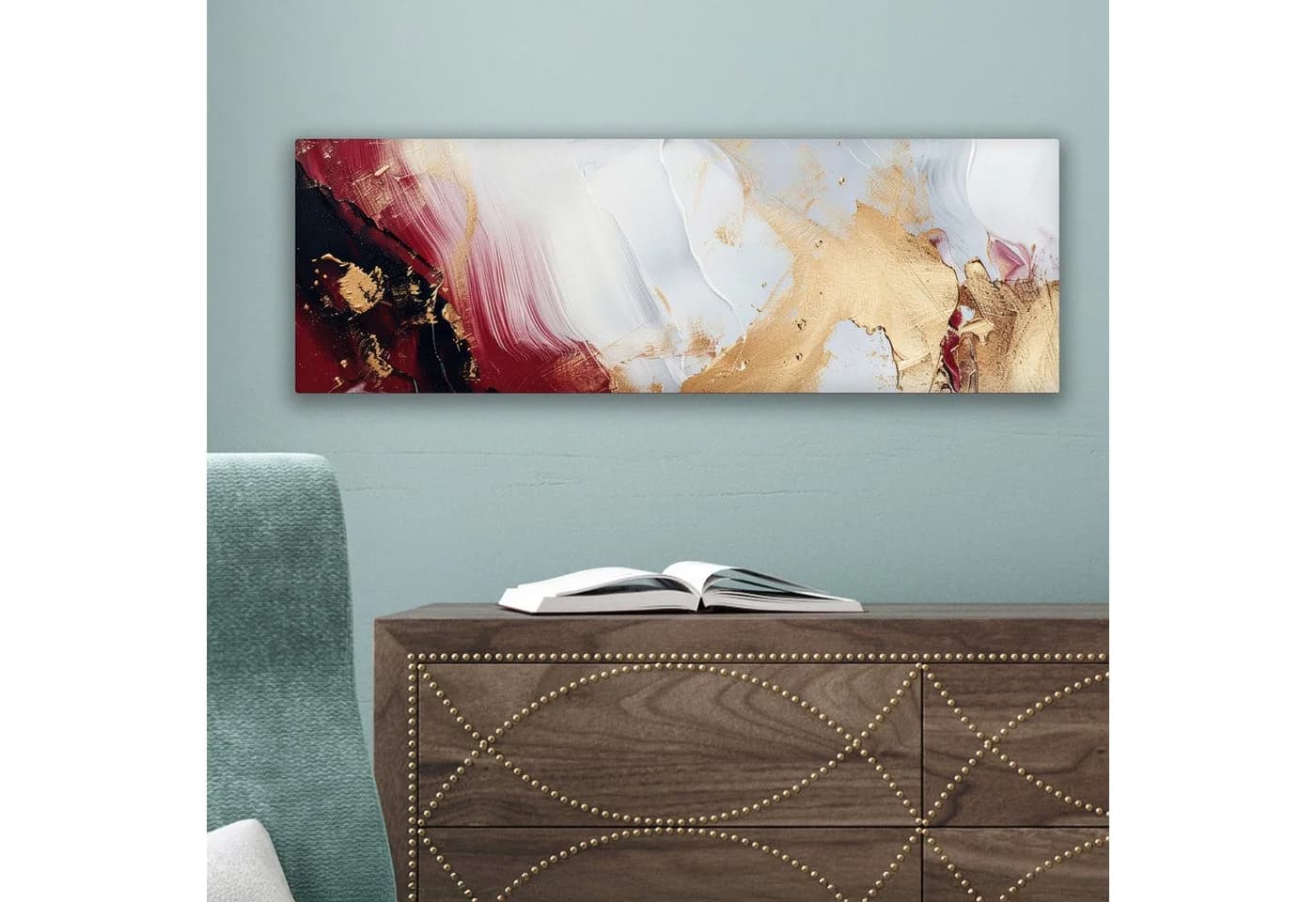 OneMillionCanvasses® Leinwandbild Panorama Rot - Abstrakt - Gold - Bild 5