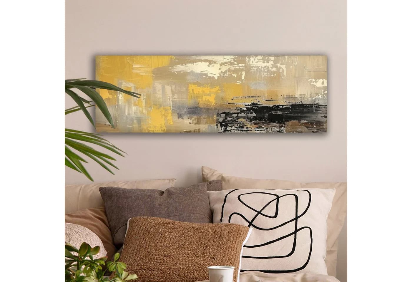 OneMillionCanvasses® Leinwandbild Panorama Abstrakt Gelb Modern Beige