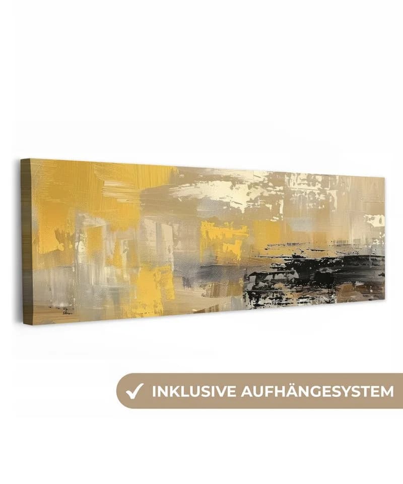 OneMillionCanvasses® Leinwandbild Panorama Abstrakt Gelb Modern Beige - Bild 2