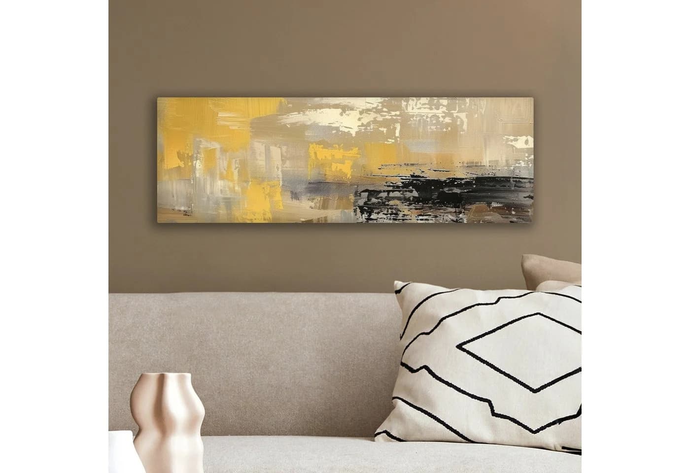 OneMillionCanvasses® Leinwandbild Panorama Abstrakt Gelb Modern Beige - Bild 4