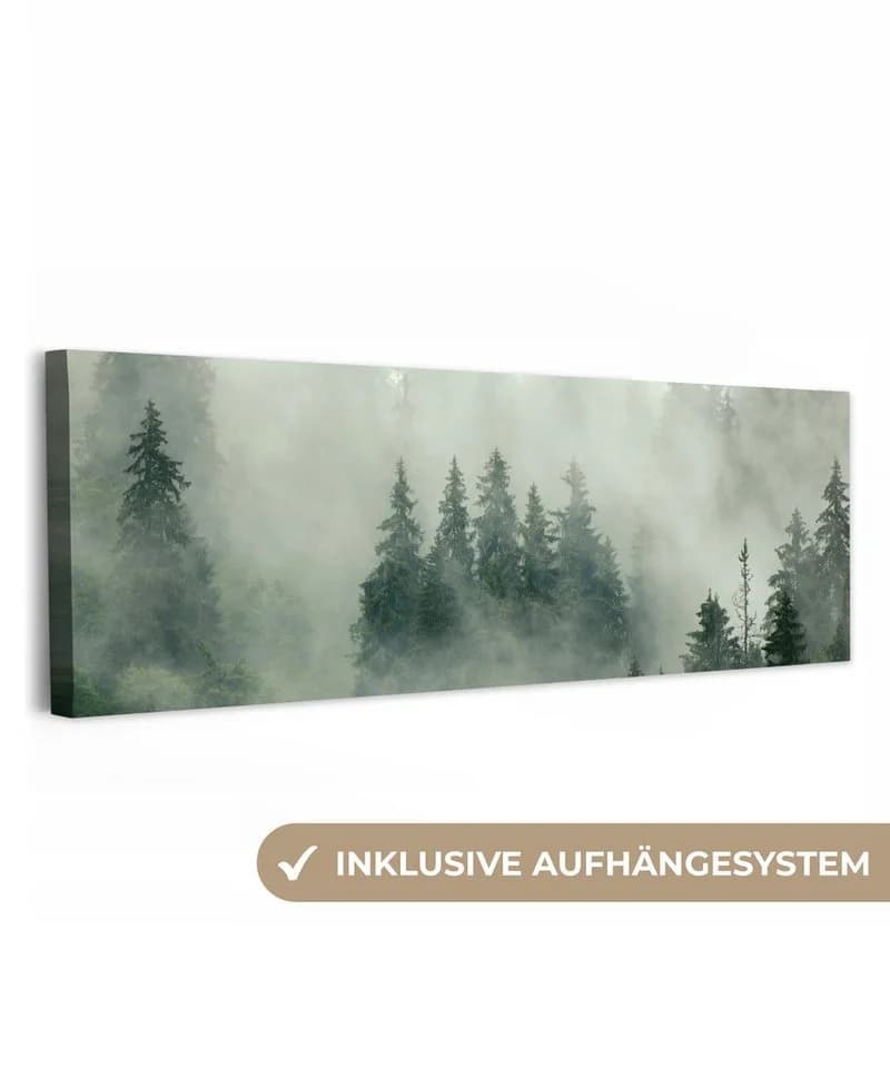OneMillionCanvasses® Leinwandbild Panorama Wald - Nebel - Bäume - Natur - Bild 2