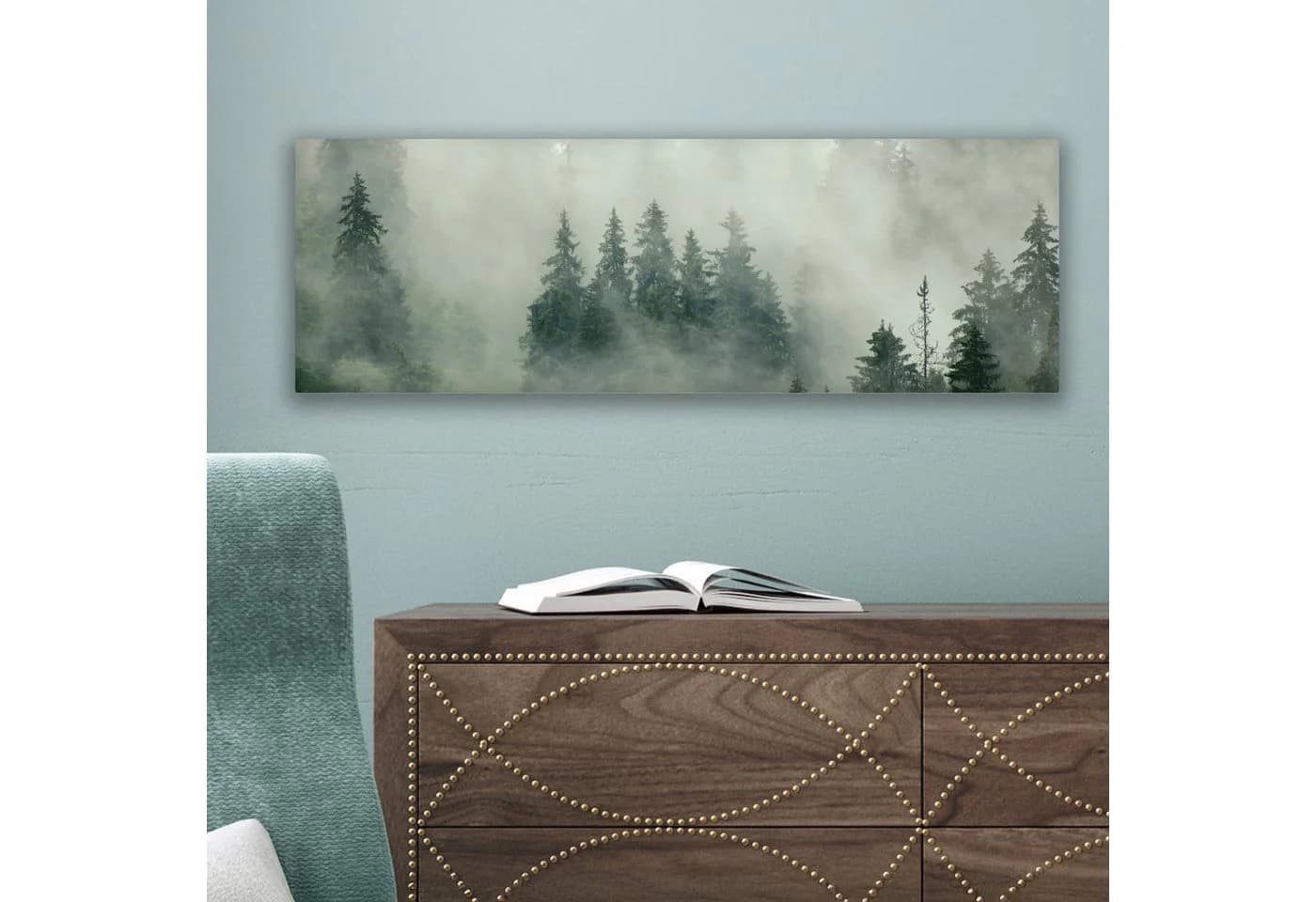 OneMillionCanvasses® Leinwandbild Panorama Wald - Nebel - Bäume - Natur - Bild 5