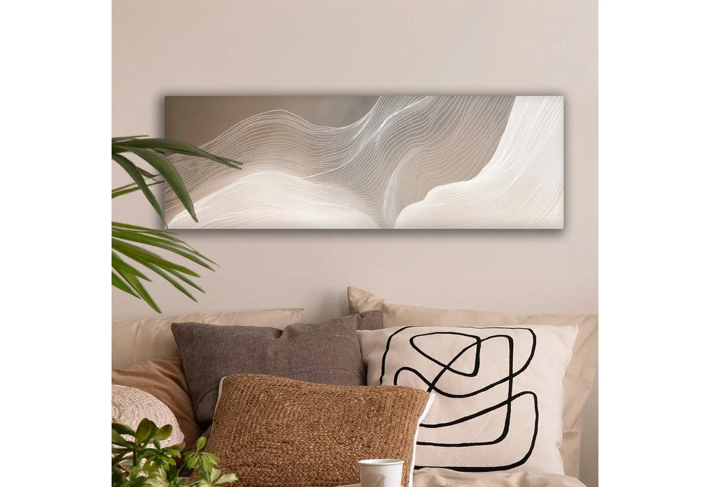OneMillionCanvasses® Leinwandbild Panorama Wellenlinien Beige/Weiß